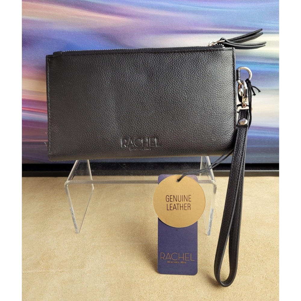 NEW Rachel Roy Genuine Black Leather RFID Wristlet Wallet  - NWT!